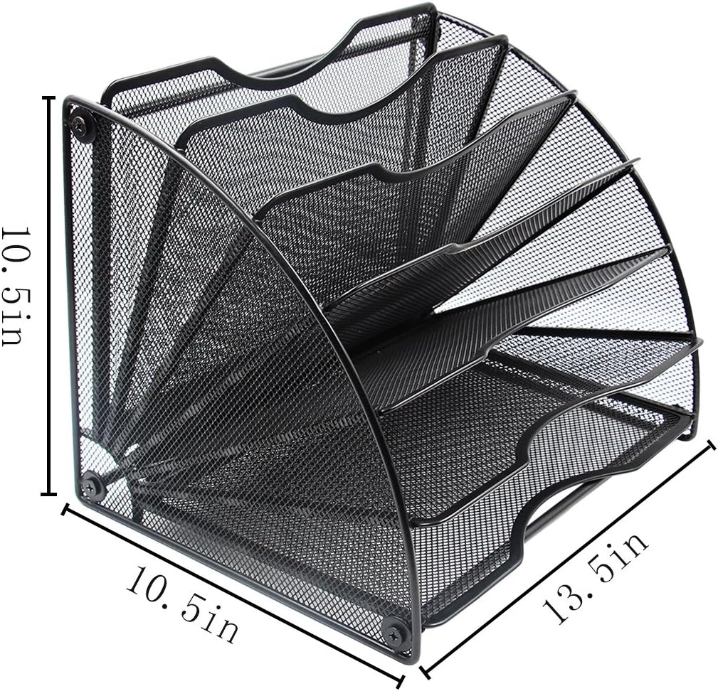 EasyPAG Desk File Organizer 6 Compartment Fan-Shaped Filing Paper Holder Letters Tray Desk Organizers and Accessories,Black - Image 2